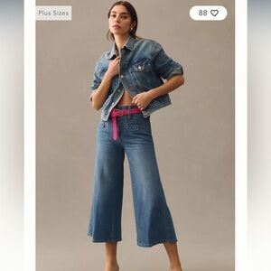 Pilcro Wide Leg Crop Jeans High Rise Blue Trouser Denim Size 29 Quiet Luxury